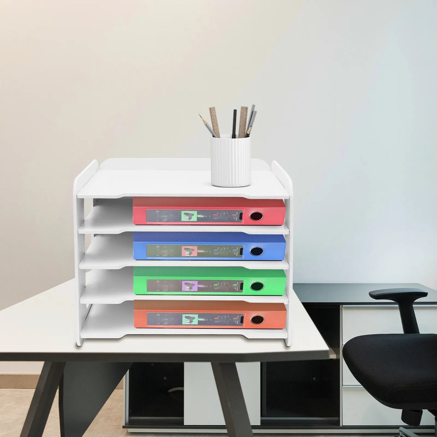 5-Tier Desk File Organizer, A4 Paper Document Holder, Multifunctional Desktop Storage Rack for Home Office School Supplies