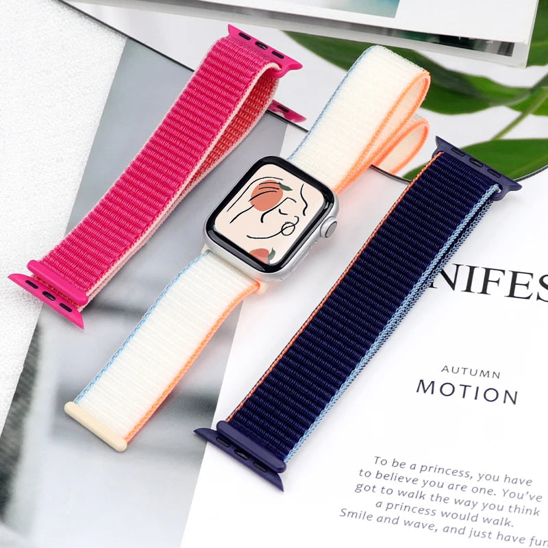 Nylon Loop Strap for Apple Watch Band 46mm 44mm 40mm 42mm 45mm 41mm 49mm 44 mm Bracelet iWatch Series Ultra 2 11 10 9 SE 7 6 5 4
