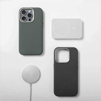 Luxury Alloy Lens Frame Leather Magnetic Case – MagSafe Compatible for iPhone 17/16/15/14/13 Pro Max
