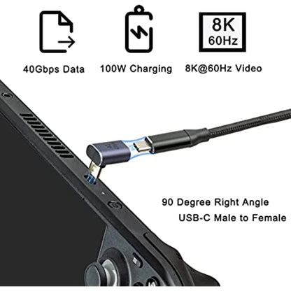 90° USB-C Right Angle Adapter – 40Gbps, 100W PD & 8K@60Hz Video (Male to Female)