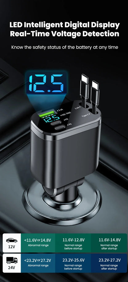 50W Car Charger PD30W – Fast Charging Cigarette Lighter Adapter with Voltage Display