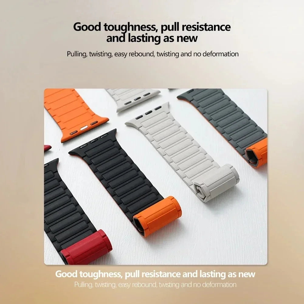 Magnetic Silicone Loop Band for Apple Watch – Adjustable Strap for Series 9/8/7/6/5/4/3/SE/Ultra