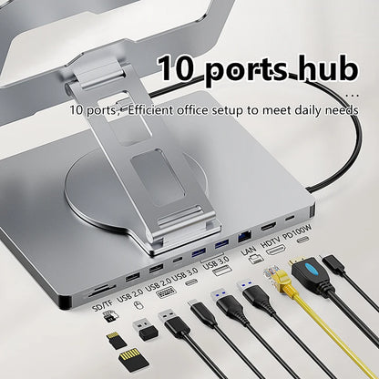Blueendless 10-in-1 USB-C Hub & iPad Holder – 4K 60Hz Docking Station with 100W PD Charging