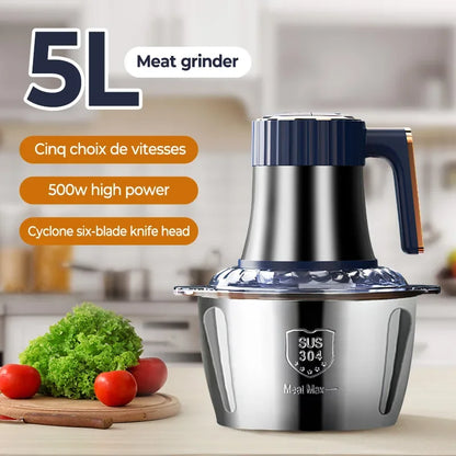 Electric Meat Grinder & Food Chopper 5L – Stainless Steel Multifunction Kitchen Processor