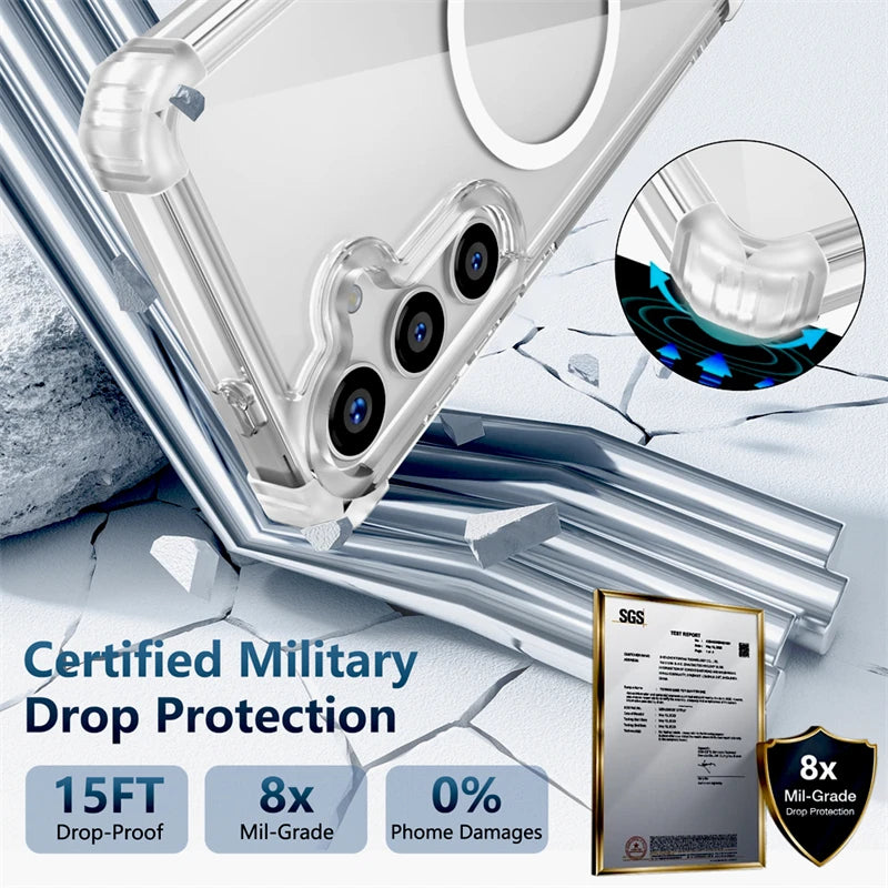Shockproof Armor Transparent Case For Samsung Galaxy S26 S25 S24 S23 S22 Note 20 Ultra Plus FE S24FE S23FE Magsafe Charge Cover