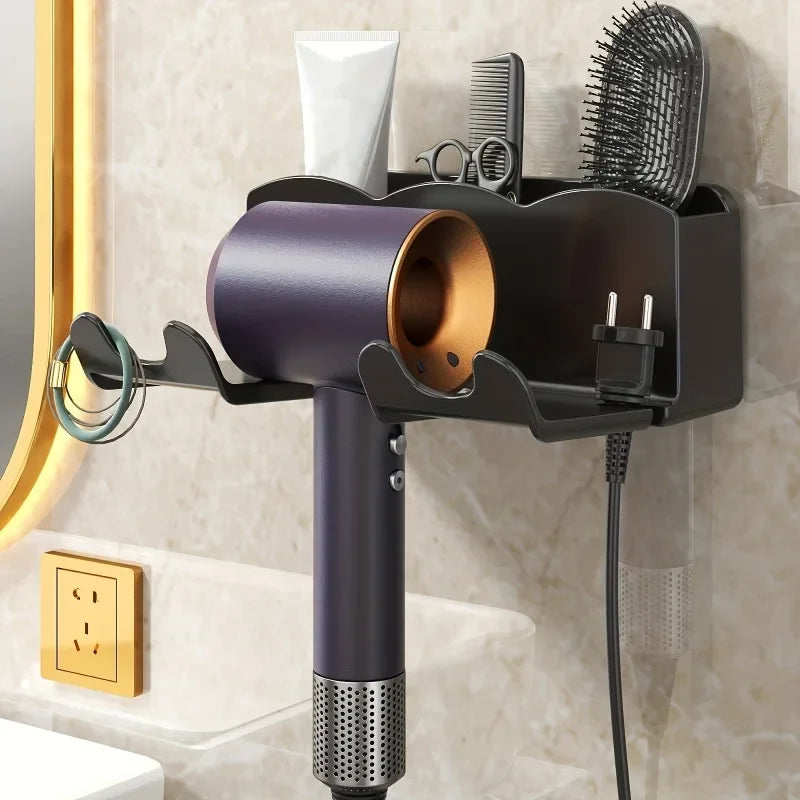 Wall-Mounted Hair Dryer Holder – No-Drill Bathroom Storage Rack