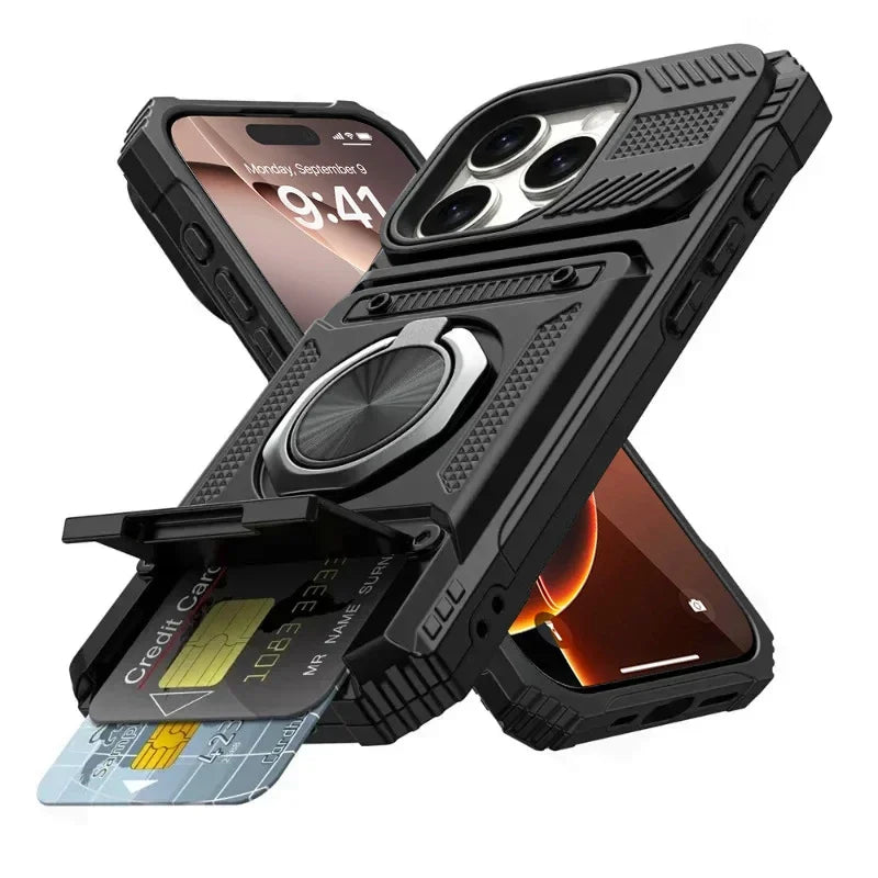 Case For iPhone 17 16 15 14 13 Pro Max Plus 17 Air Magnetic Rotated Ring Kickstand Heavy Duty Drop Protection Wallet Armor Cover
