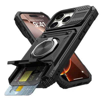 Case For iPhone 17 16 15 14 13 Pro Max Plus 17 Air Magnetic Rotated Ring Kickstand Heavy Duty Drop Protection Wallet Armor Cover