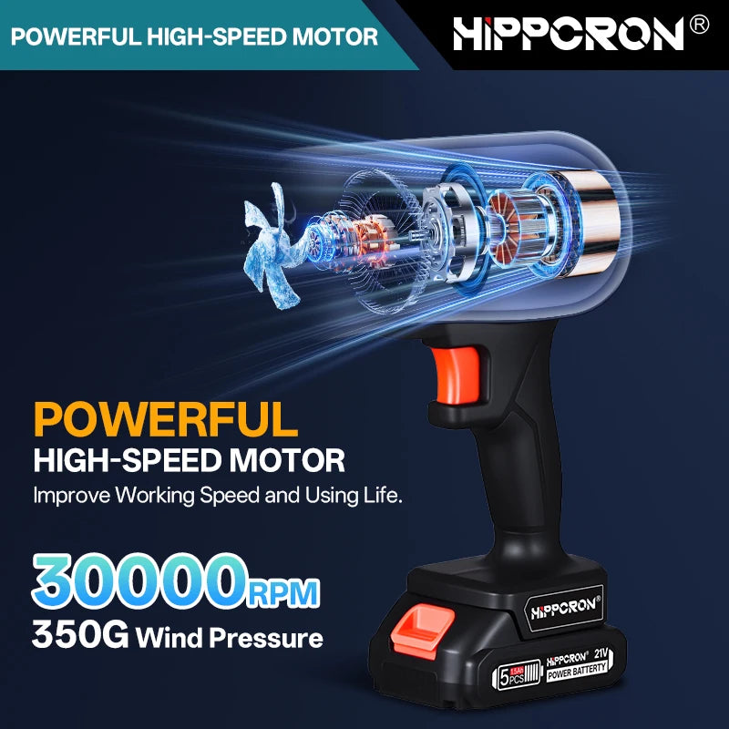 HIPPCRON 30000RPM Cordless Leaf Blower Handheld Leaf Blower Portable Electric Turbo Fan Dust Snow Blowing For Makita 21V Battery