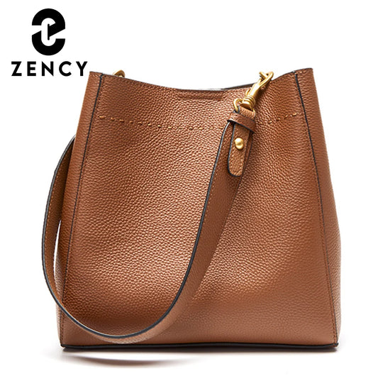 Zency Genuine Leather Bucket Bag – Large Casual Shopper Shoulder Tote for Women
