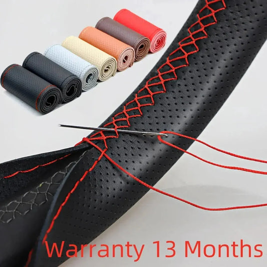 Universal Steering Wheel Cover 38cm (14”) – DIY Stitch-On Leather Wrap Anti-Slip
