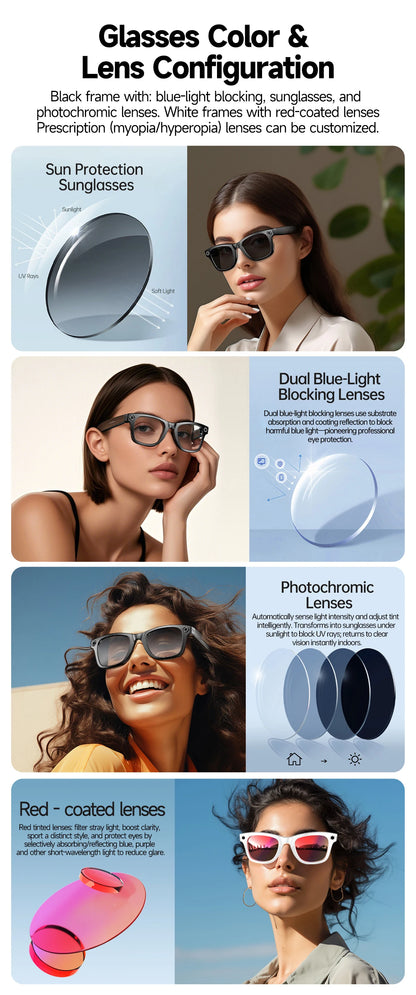 AI Smart Camera Glasses – Photo/Video Recording, Translation & Call Sunglasses (Waterproof)