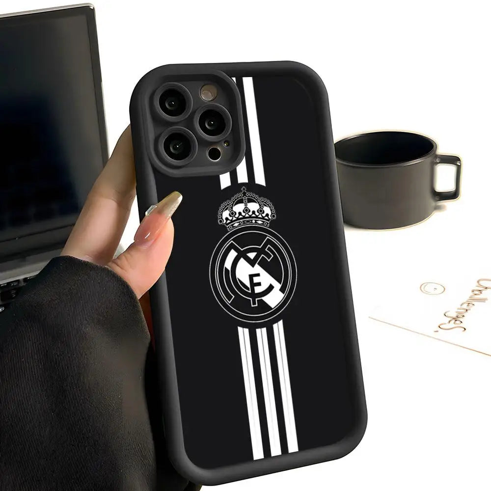 R-Real M-MadridE-S Phone Case Simple Solid Color Frosted Silicone For IPhone 17 16 13 12 15 14 Promax Plus All Inclusive Drop P