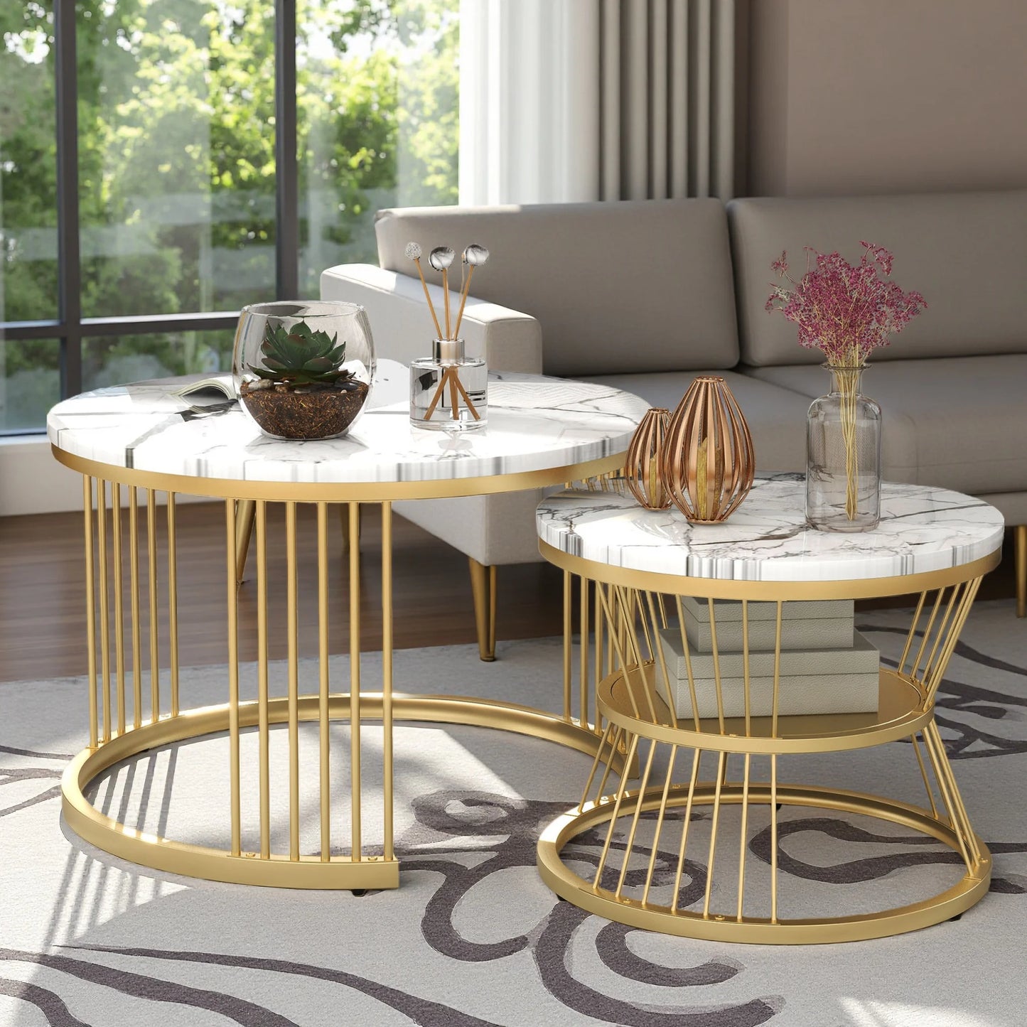 Roshanda 2PCS Nesting Coffee Table Set – Modern Round Sofa Tables