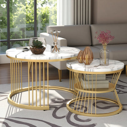 Roshanda 2PCS Nesting Coffee Table Set – Modern Round Sofa Tables