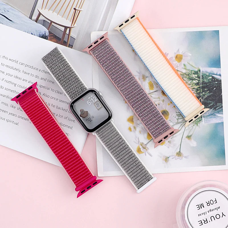 Nylon Loop Strap for Apple Watch Band 46mm 44mm 40mm 42mm 45mm 41mm 49mm 44 mm Bracelet iWatch Series Ultra 2 11 10 9 SE 7 6 5 4