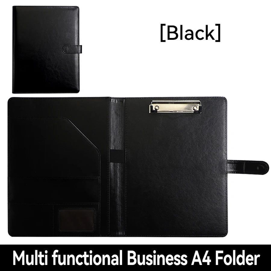 A4 PU Leather Folder Organizer – Multi-Functional Business Portfolio with Pen Holder & Card Slots