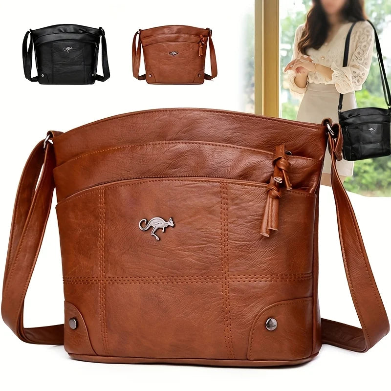 Elegant Vintage Style Women’s Shoulder Bag – Faux Leather Crossbody Purse with Multiple Pockets