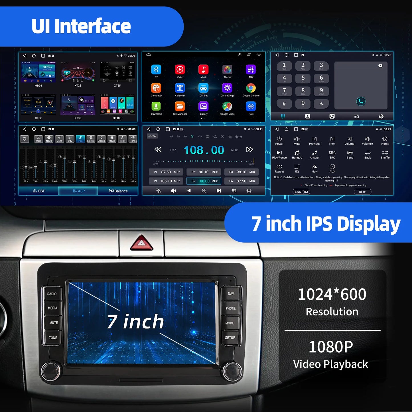 ESSGOO 7" Android14 Carplay Car Stereo GPS NAV RDS FM BT for VW Golf 5 6 Passat Polo 6R Touran Tiguan Caddy EOS Jetta Seat Skoda