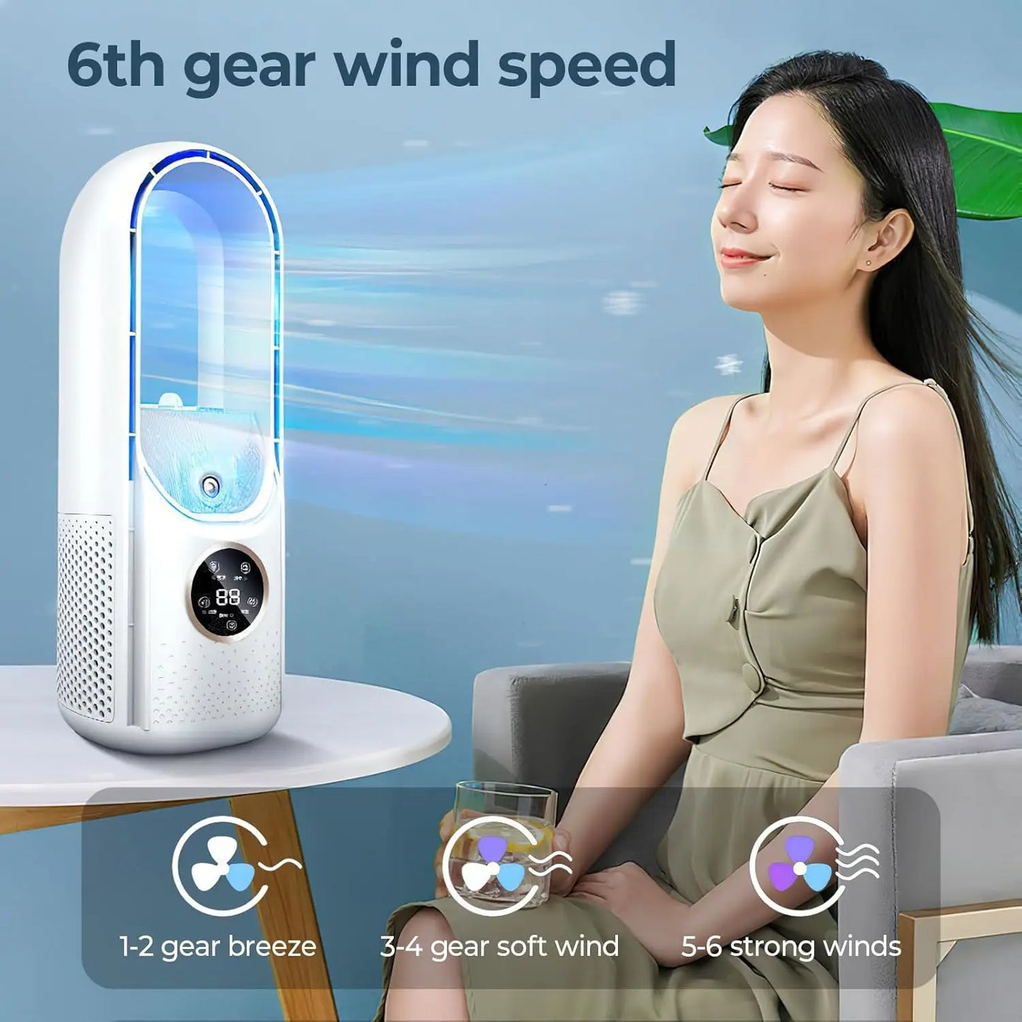New Portable Mini Air Conditioner, USB Bladeless Cooling Fan, 6 Speed Silent Timed Air Cooler for Home Office