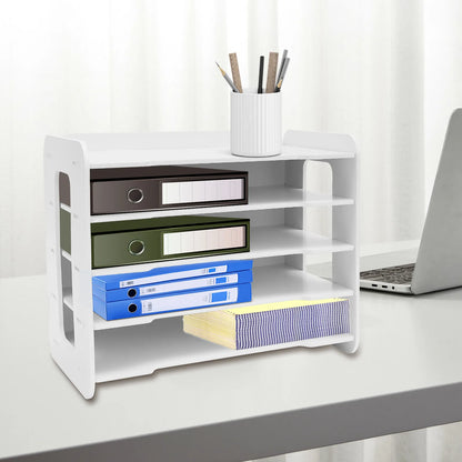 5-Tier Desk File Organizer, A4 Paper Document Holder, Multifunctional Desktop Storage Rack for Home Office School Supplies