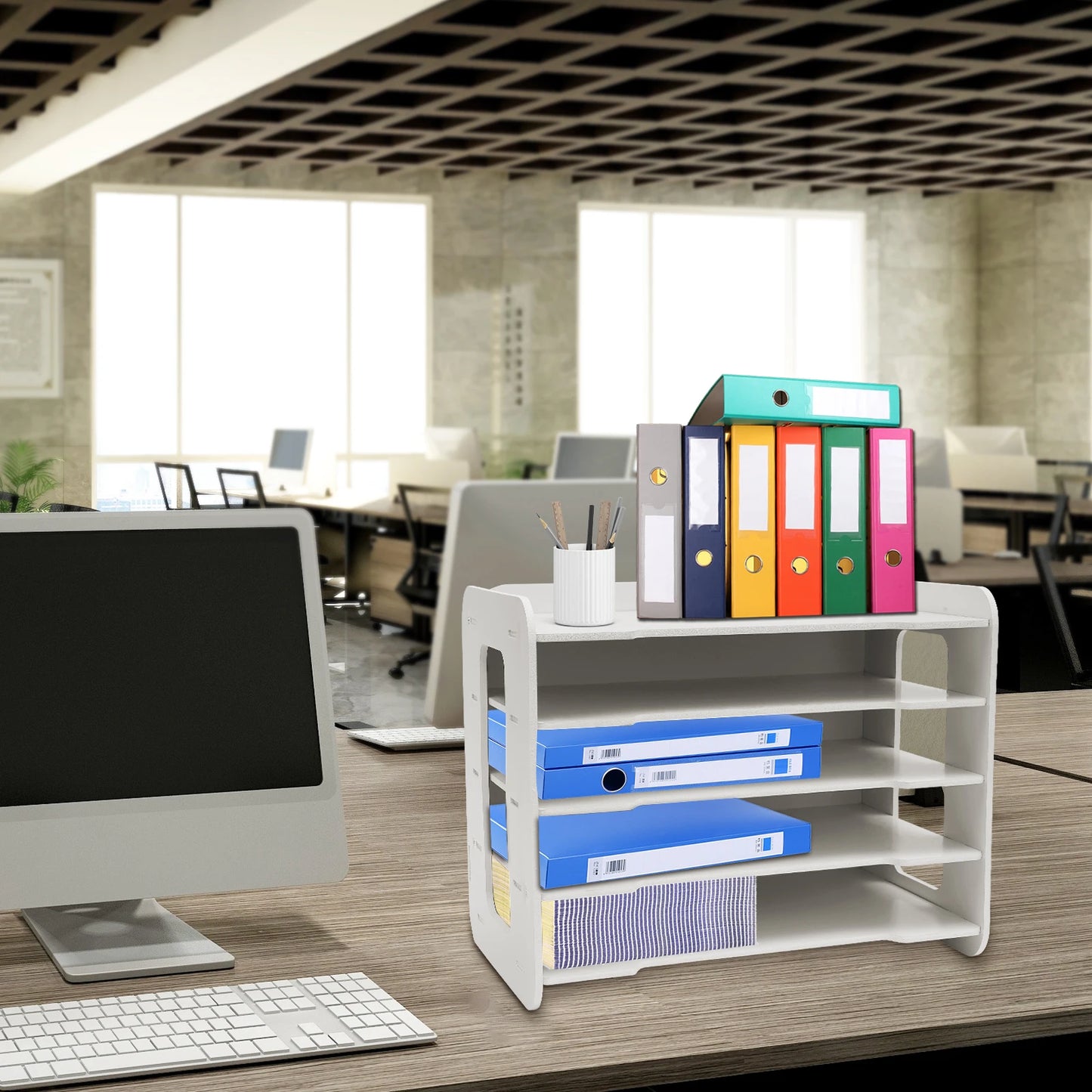 5-Tier Desktop Organizer, Tidy Storage Compartments, Desktop Storage Rack, 10kg Single-Layer Loading Letter Tray for Office Home