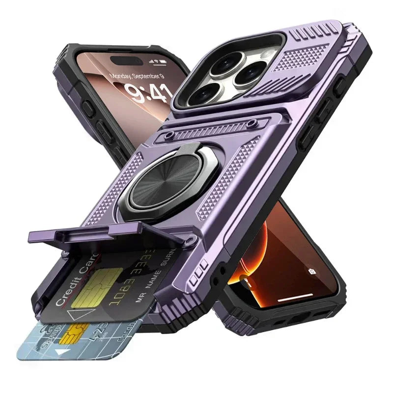 Case For iPhone 17 16 15 14 13 Pro Max Plus 17 Air Magnetic Rotated Ring Kickstand Heavy Duty Drop Protection Wallet Armor Cover