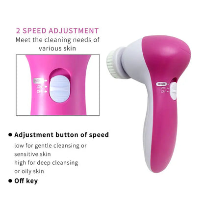 5-in-1 Electric Facial Cleansing Brush – Deep Clean & Skin Care Massager