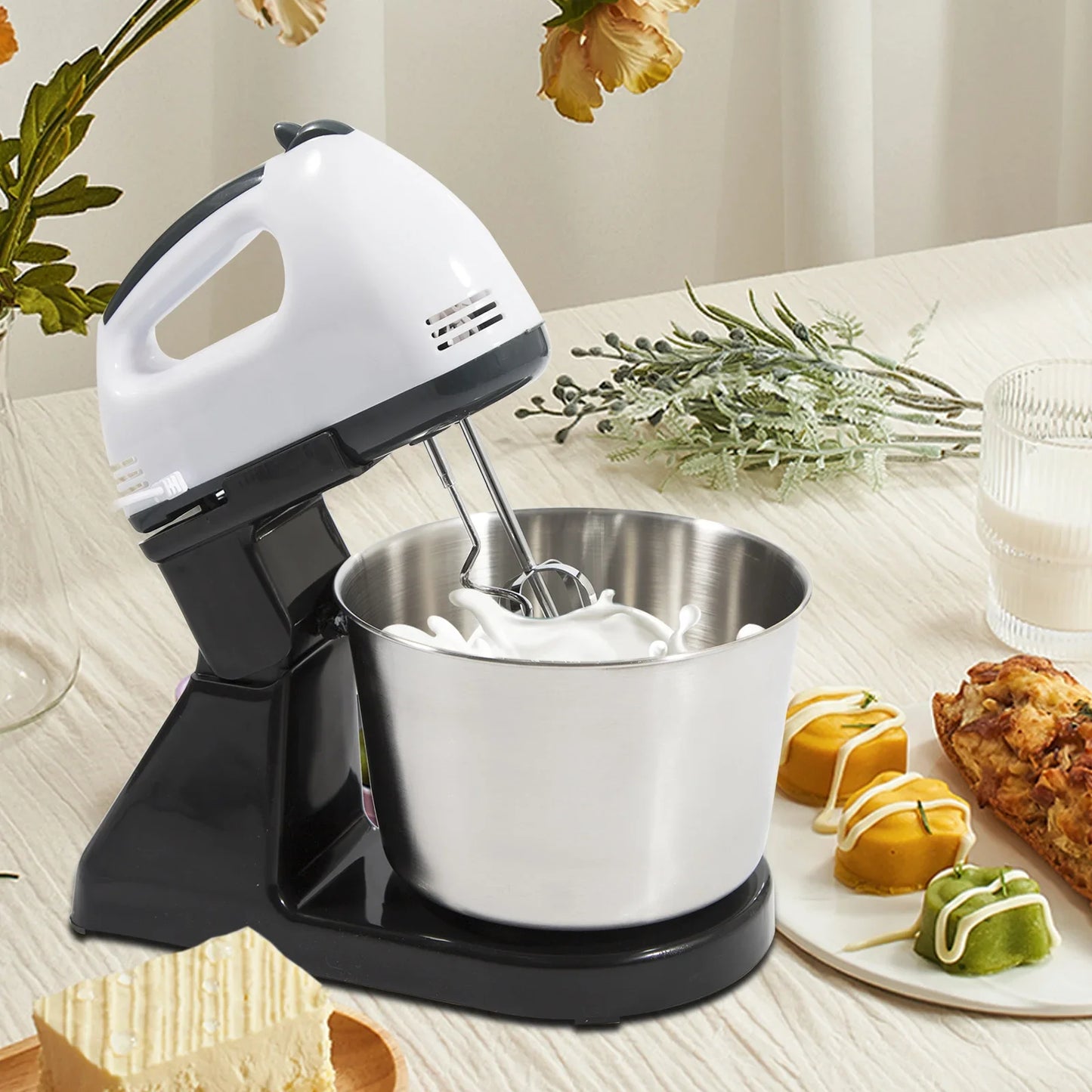 Electric Food Cake Dough Mixer DIY Set 7 Speed Control Beaters 1.7L Rotating Mixing Bowl Kitchen Multi Blender 100W EU plug