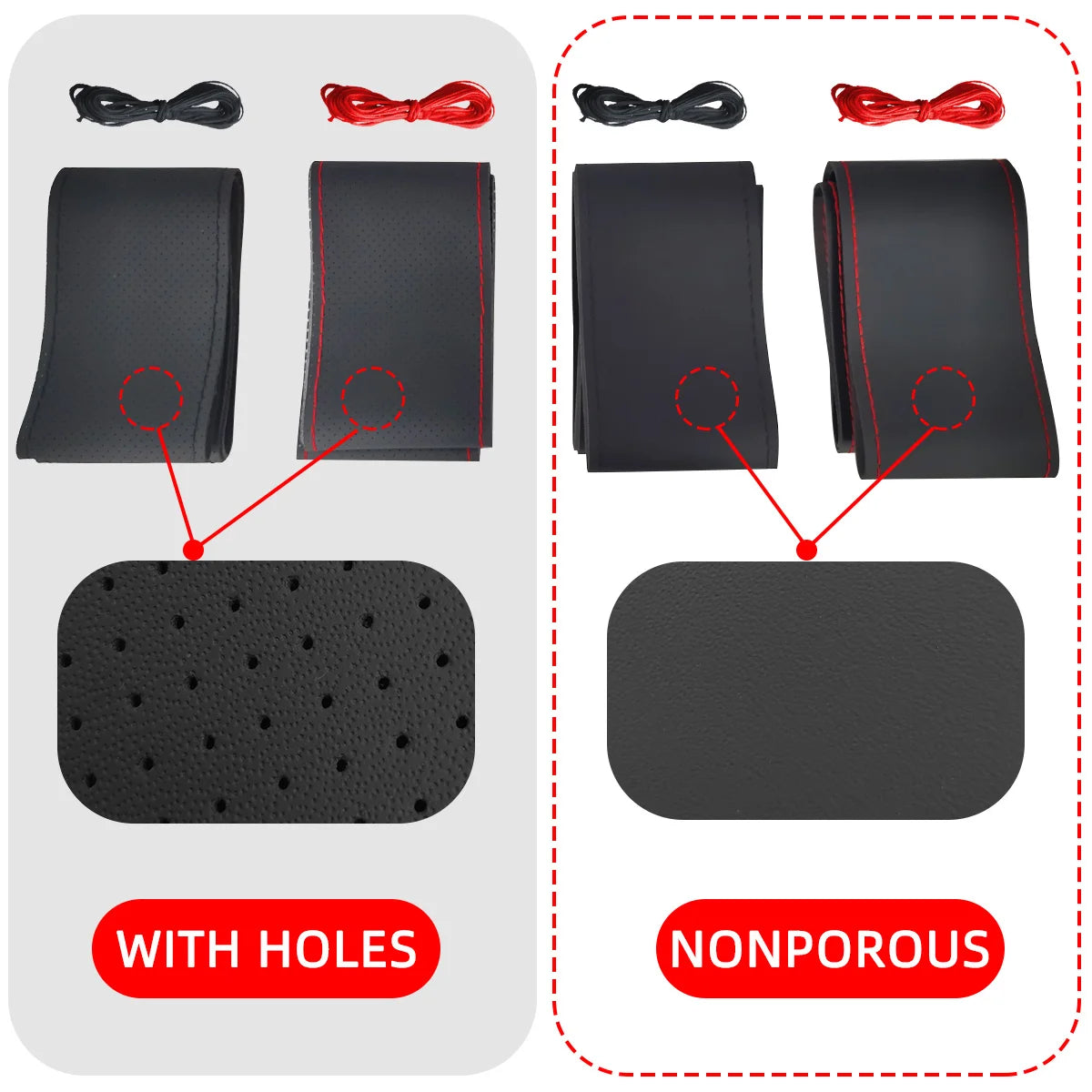 Universal Steering Wheel Cover 38cm (14”) – DIY Stitch-On Leather Wrap Anti-Slip