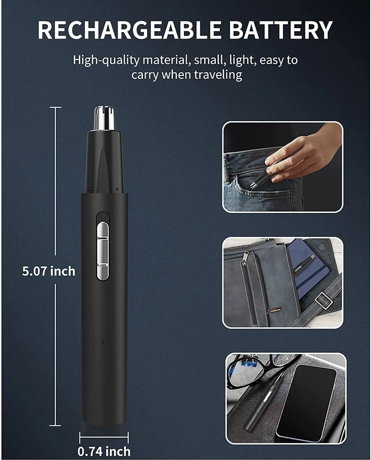 3-in-1 Electric Nose Hair Trimmer – USB Rechargeable Eyebrow & Facial Hair Remover (Aluminum Body)
