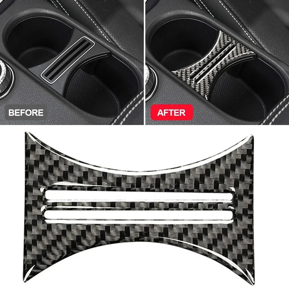 Carbon Fiber Water Cup Holder Interior Trim Cover for Mercedes-Benz A, B, GLA & CLA Class