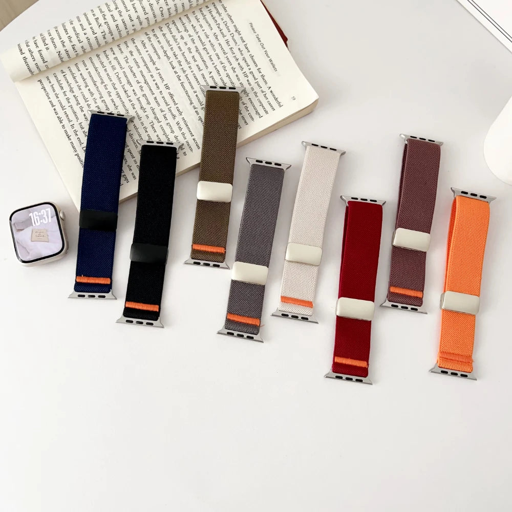 Nylon Magnetic Band for Apple Watch 45mm 41mm 44 40mm Series 10 46mm 42mm Soft Bracelet for IWatch Ultra 49mm 9 7 8 6 5 4 Strap