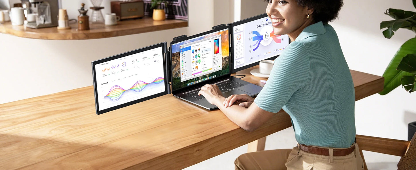 Amoudo 14” Dual Portable Monitor – FHD 1080P IPS Triple Screen for Laptops (USB-C)