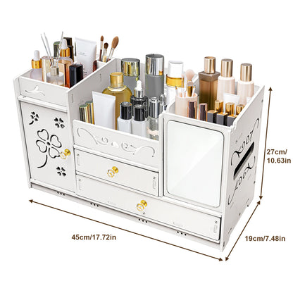 Cosmetic Storage Box, Clear Plastic Makeup Organizer with 2 Drawers, Acrylic Vanity Organizer for Lipstick Brushes Jewelry
