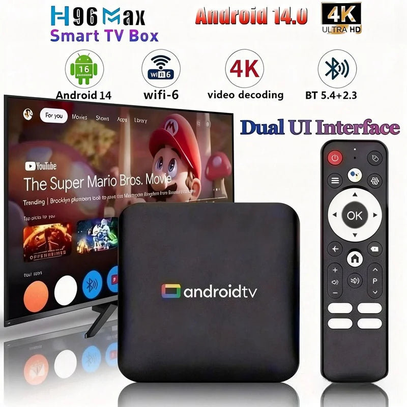H96 Max Android14 TV Box 2GB 16GB Quad Core Amlogic S905L3 4K UHD WiFi2.4G/5G&BT4.0 Streaming Service Set Top Box IPTV YouTube