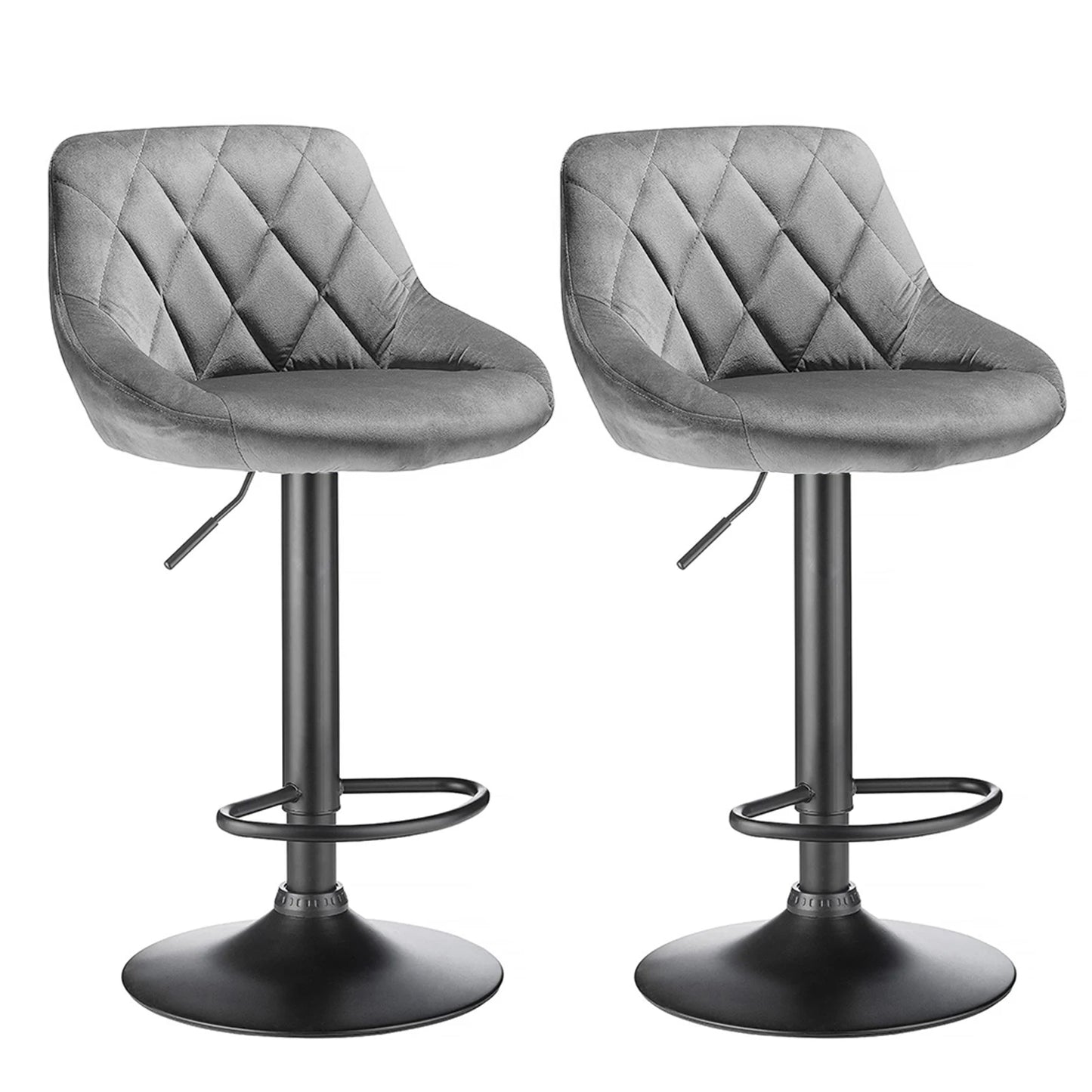 Set of 2 Swivel Velvet Bar Stools – Height Adjustable Chairs with Backrest
