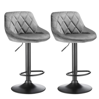 Set of 2 Swivel Velvet Bar Stools – Height Adjustable Chairs with Backrest