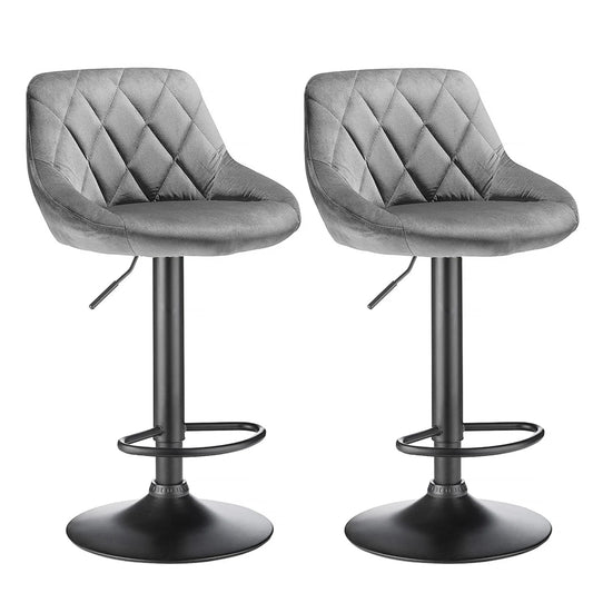 Set of 2 Swivel Velvet Bar Stools – Height Adjustable Chairs with Backrest