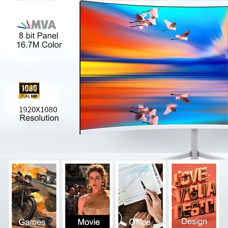 24” Curved Gaming Monitor – FHD 1080P 75Hz VA Display (3000R, 2ms, HDMI/VGA, VESA)