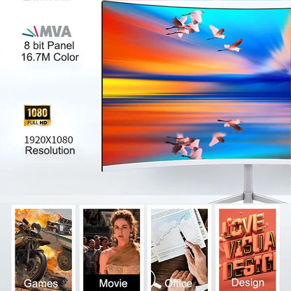 24” Curved Gaming Monitor – FHD 1080P 75Hz VA Display (3000R, 2ms, HDMI/VGA, VESA)