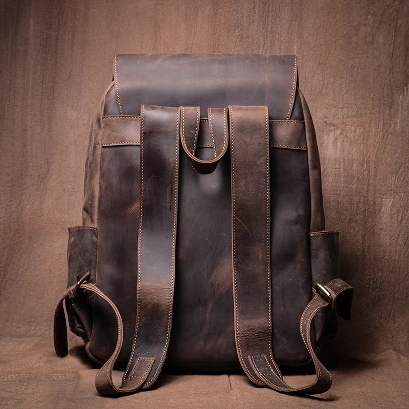LUOKIR Genuine Leather Vintage Laptop Backpack