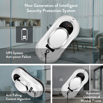Automatic Window Cleaning Robot with Auto Spray & Safety Rope - Smart Glass Cleaner for Home Use with Remote Control