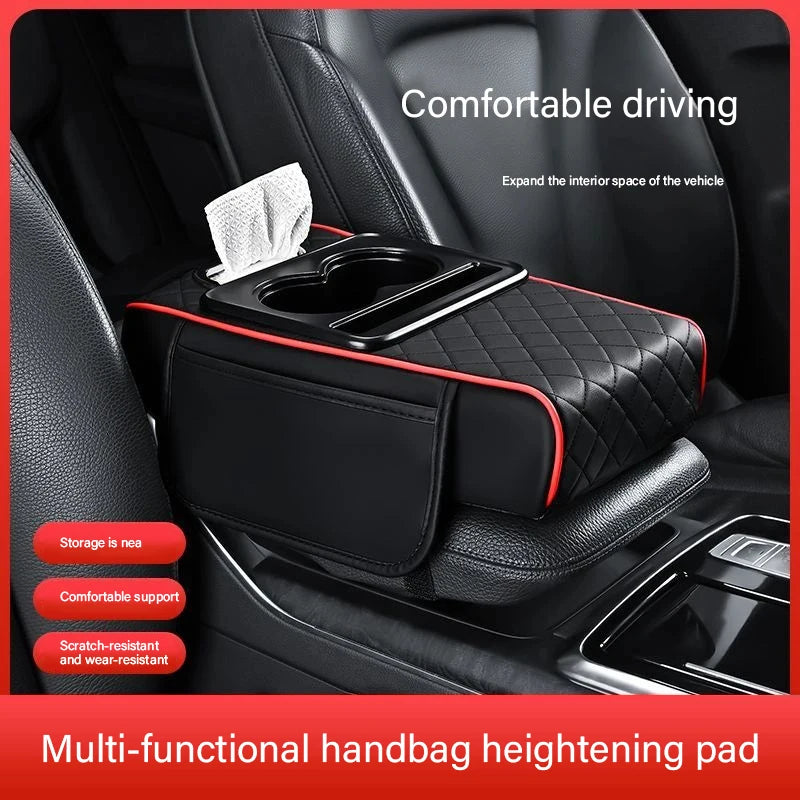 Car Armrest Cushion with 2 Cup Holders – Center Console Heightening Pad (All Seasons)