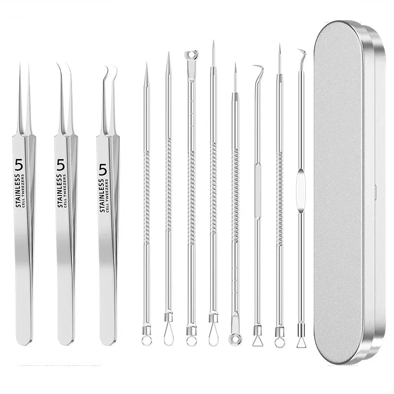 4–11PCS Blackhead Removal Tool Kit – Tweezers & Acne Needle Set