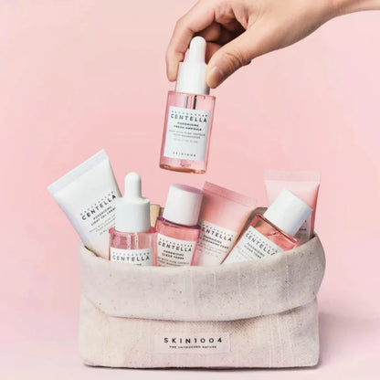 Korean Centella Pink Salt Travel Kit,PoreMizing Toner,Foam,Pore Care Fresh Ampoule and Light Gel Cream Daily Skincare Mini Sets