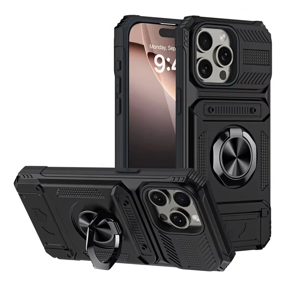 Case For iPhone 17 16 15 14 13 Pro Max Plus 17 Air Magnetic Rotated Ring Kickstand Heavy Duty Drop Protection Wallet Armor Cover