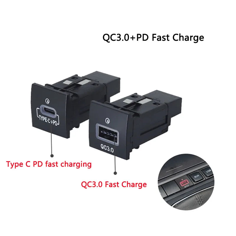 USB Car Charger Socket QC3.0 & Type-C PD for VW Golf 6, Jetta 5, Scirocco (2006–2012) – 12V/24V