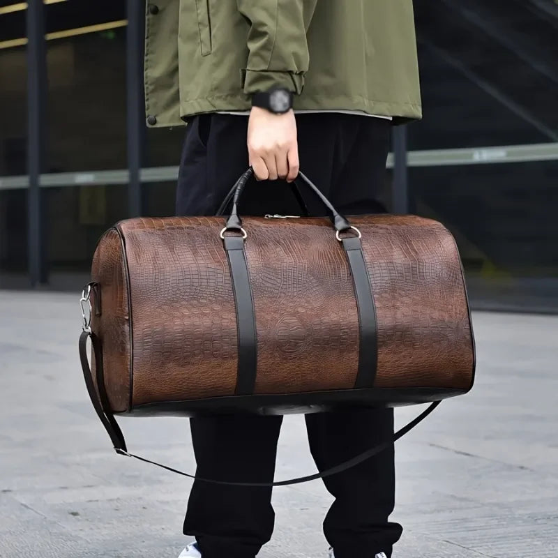 Large Capacity Retro Crocodile-Textured Travel Duffel Bag - Durable Unisex Vacation Luggage,  Versatile Gift for Men & Women