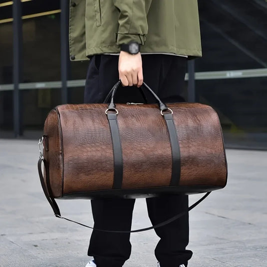 Large Capacity Retro Crocodile-Textured Travel Duffel Bag - Durable Unisex Vacation Luggage,  Versatile Gift for Men & Women